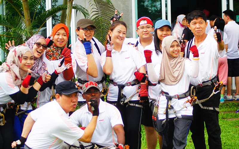 A team geared up for an outdoor adventure challenge